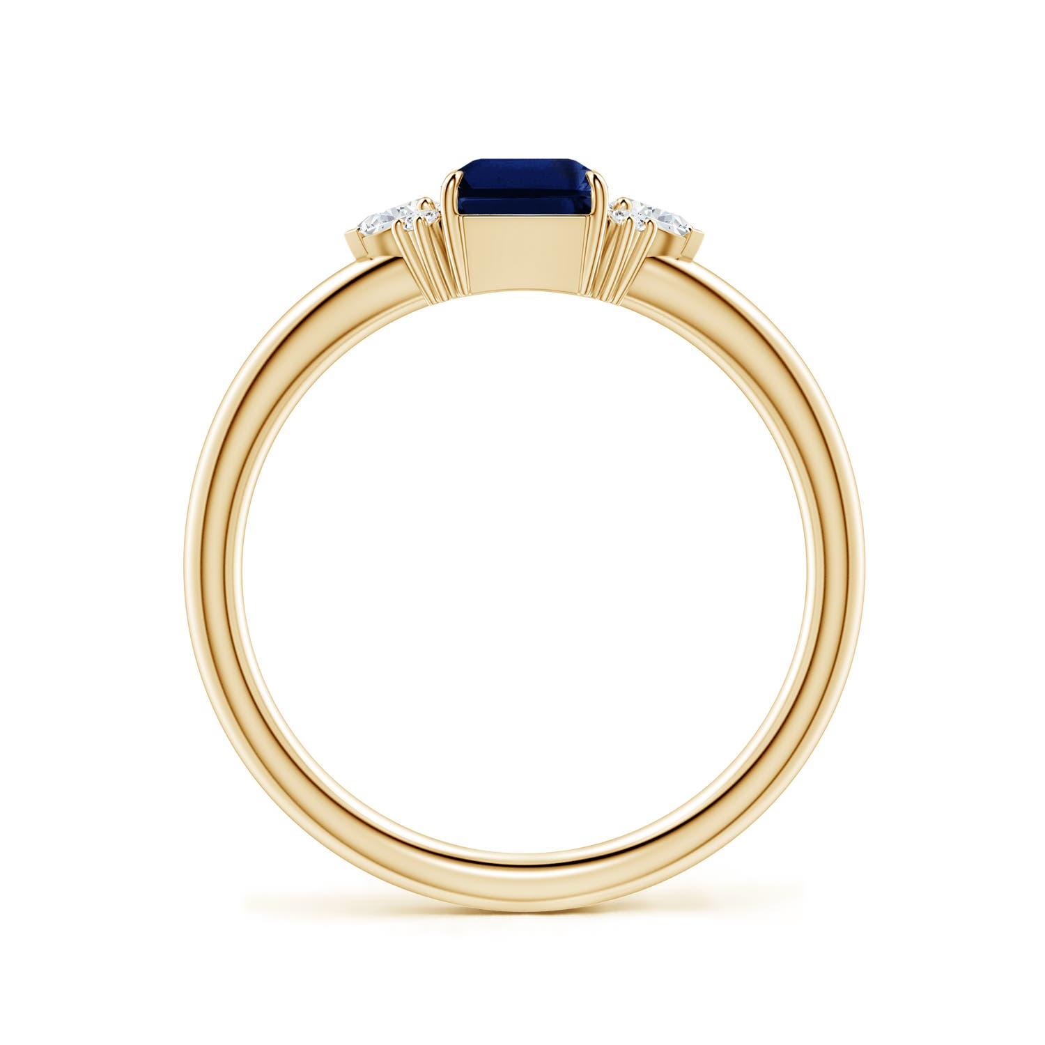 7x5mm AAA Four-Claw Prong Emerald-Cut Blue Sapphire Side Stone Engagement Ring in Yellow Gold