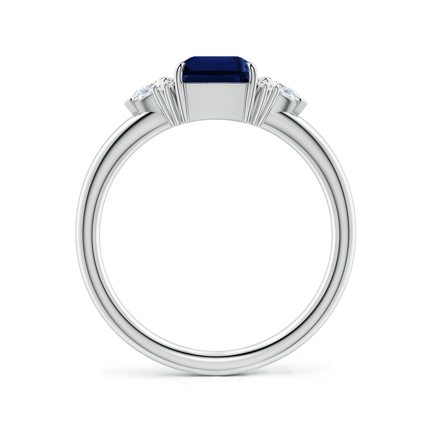 8x6mm AAA Four-Claw Prong Emerald-Cut Blue Sapphire Side Stone Engagement Ring in White Gold