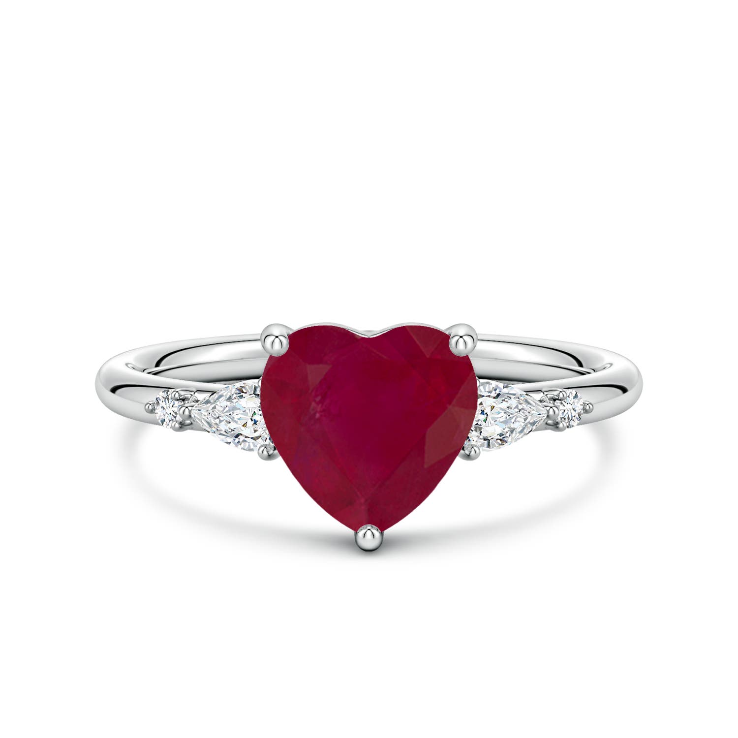 Angara 1.87 Ctw Prong-set Heart-shaped Ruby Side Stone Engagement Ring In Red