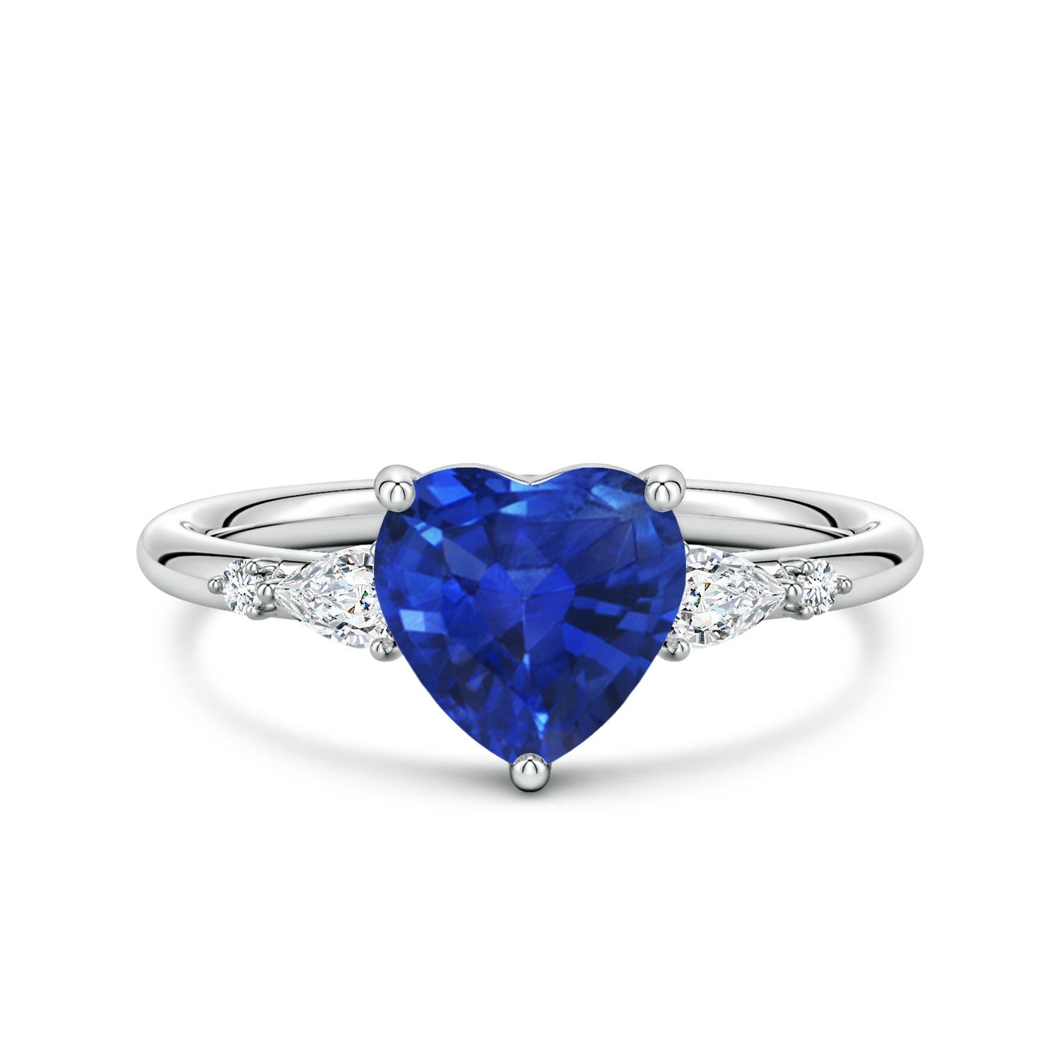 7mm AAA Prong-Set Heart-Shaped Blue Sapphire Side Stone Engagement Ring in White Gold