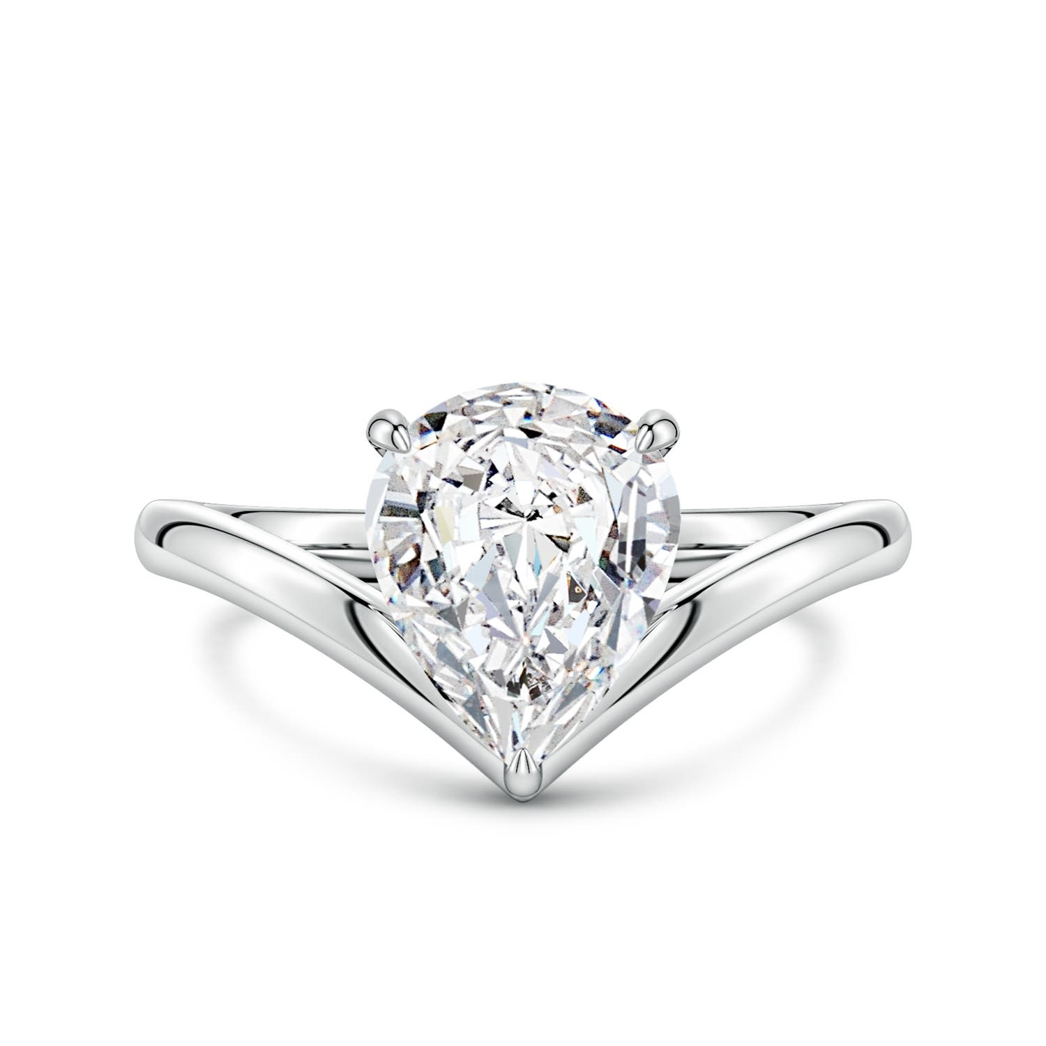 Angara 2.5 CTW Solitaire Pear Diamond V-Shaped Engagement Ring in Platinum