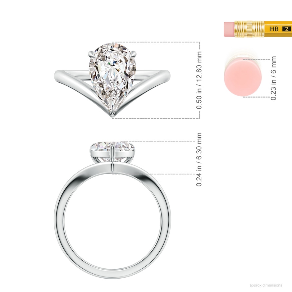 12x8mm IJI1I2 Solitaire Pear Diamond V-Shaped Engagement Ring in White Gold ruler