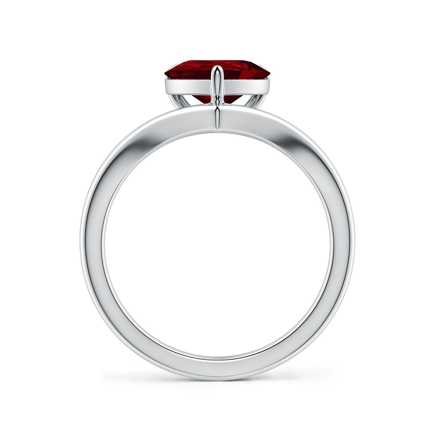 10x8mm AAAA Solitaire Pear Ruby V-Shaped Engagement Ring in P950 Platinum