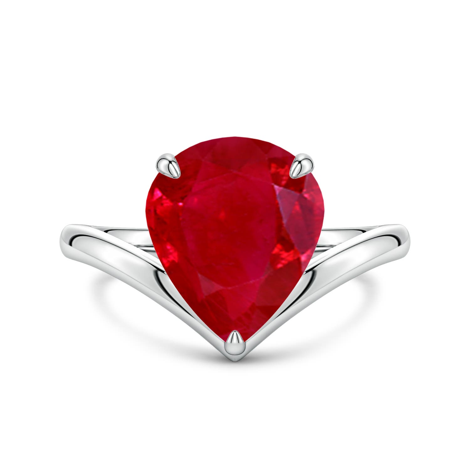 12x10mm AAA Solitaire Pear Ruby V-Shaped Engagement Ring in White Gold