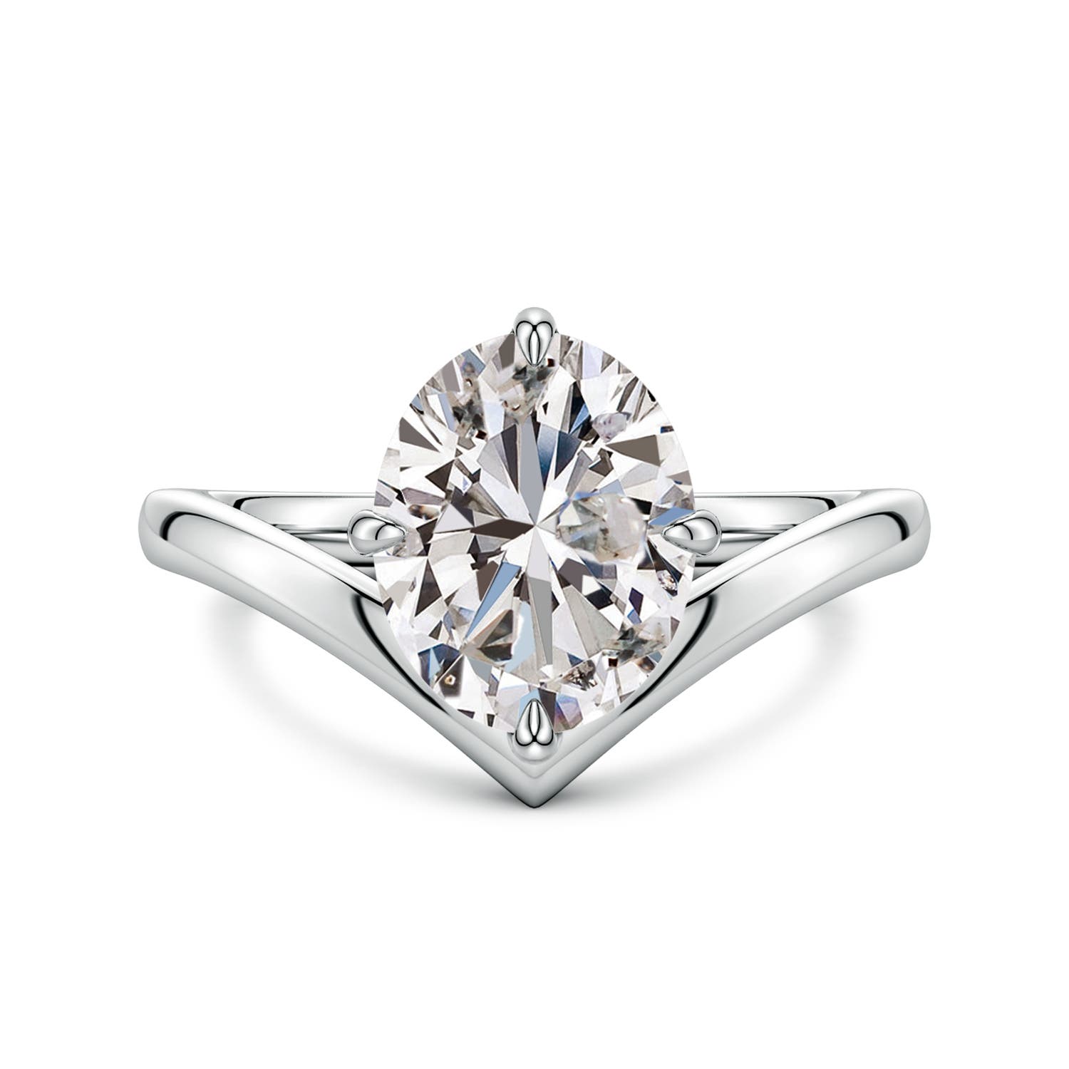10x8mm IJI1I2 Solitaire Oval Diamond V-Shaped Engagement Ring in P950 Platinum
