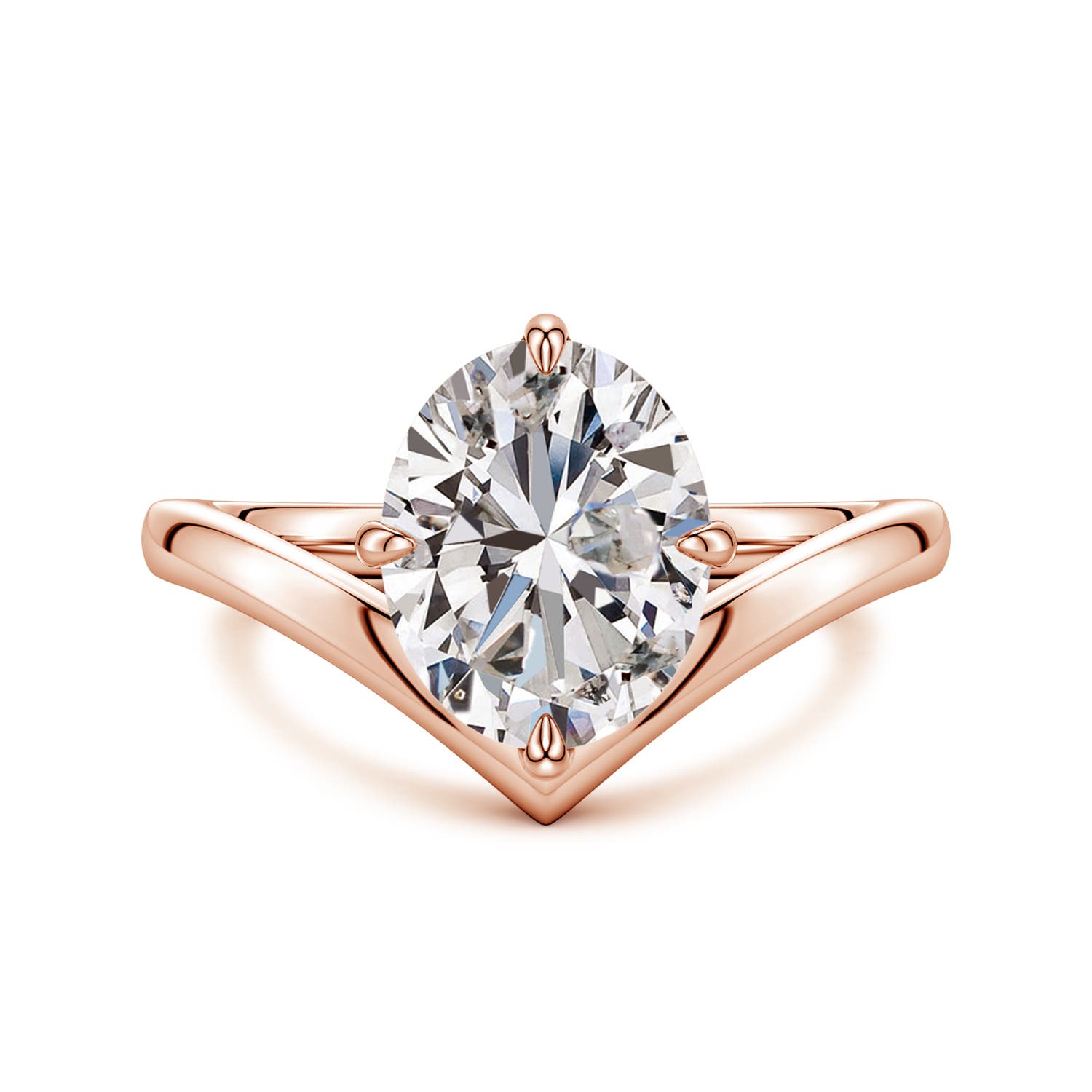 Angara 2.5 CTW Solitaire Oval Diamond V-Shaped Engagement Ring in 14K Rose Gold