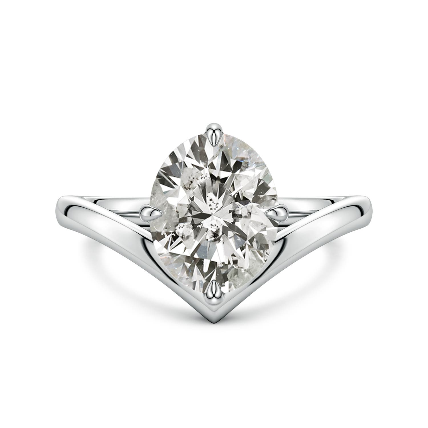 10x8mm KI3 Solitaire Oval Diamond V-Shaped Engagement Ring in P950 Platinum