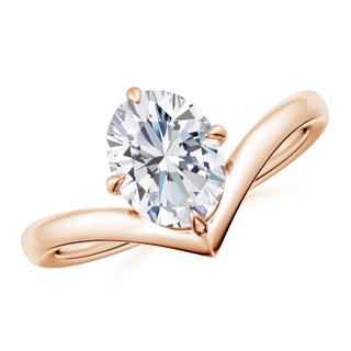 8.5x6.5mm GVS2 Solitaire Oval Diamond V-Shaped Engagement Ring in Rose Gold