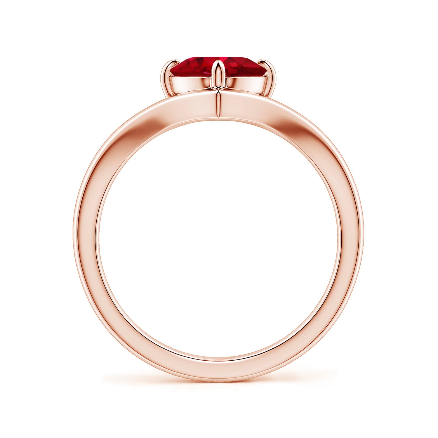 9x7mm AAA Solitaire Oval Ruby V-Shaped Engagement Ring in Rose Gold