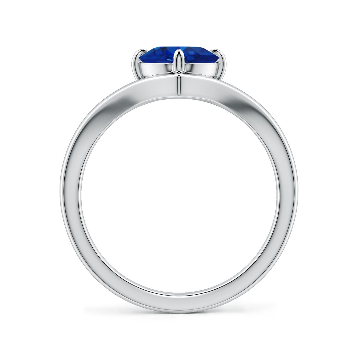 9x7mm AAA Solitaire Oval Blue Sapphire V-Shaped Engagement Ring in 18K White Gold