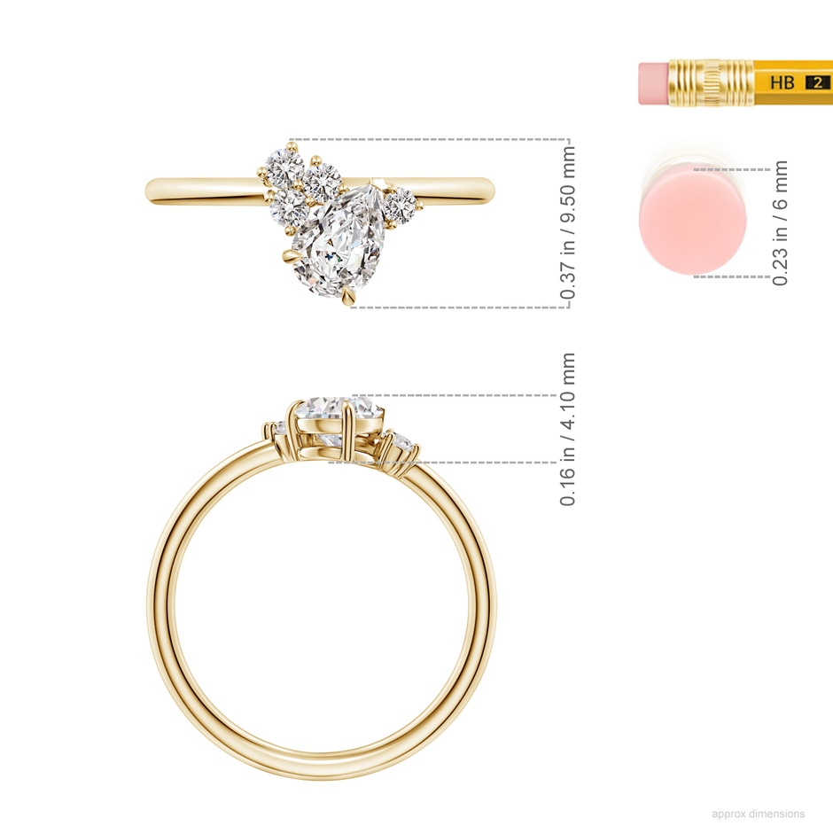 7x5mm IJI1I2 Off-Centreed Pear Diamond Engagement Ring with Scattered Accents in 18K Yellow Gold ruler