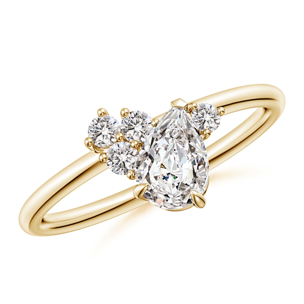7x5mm IJI1I2 Off-Centreed Pear Diamond Engagement Ring with Scattered Accents in Yellow Gold