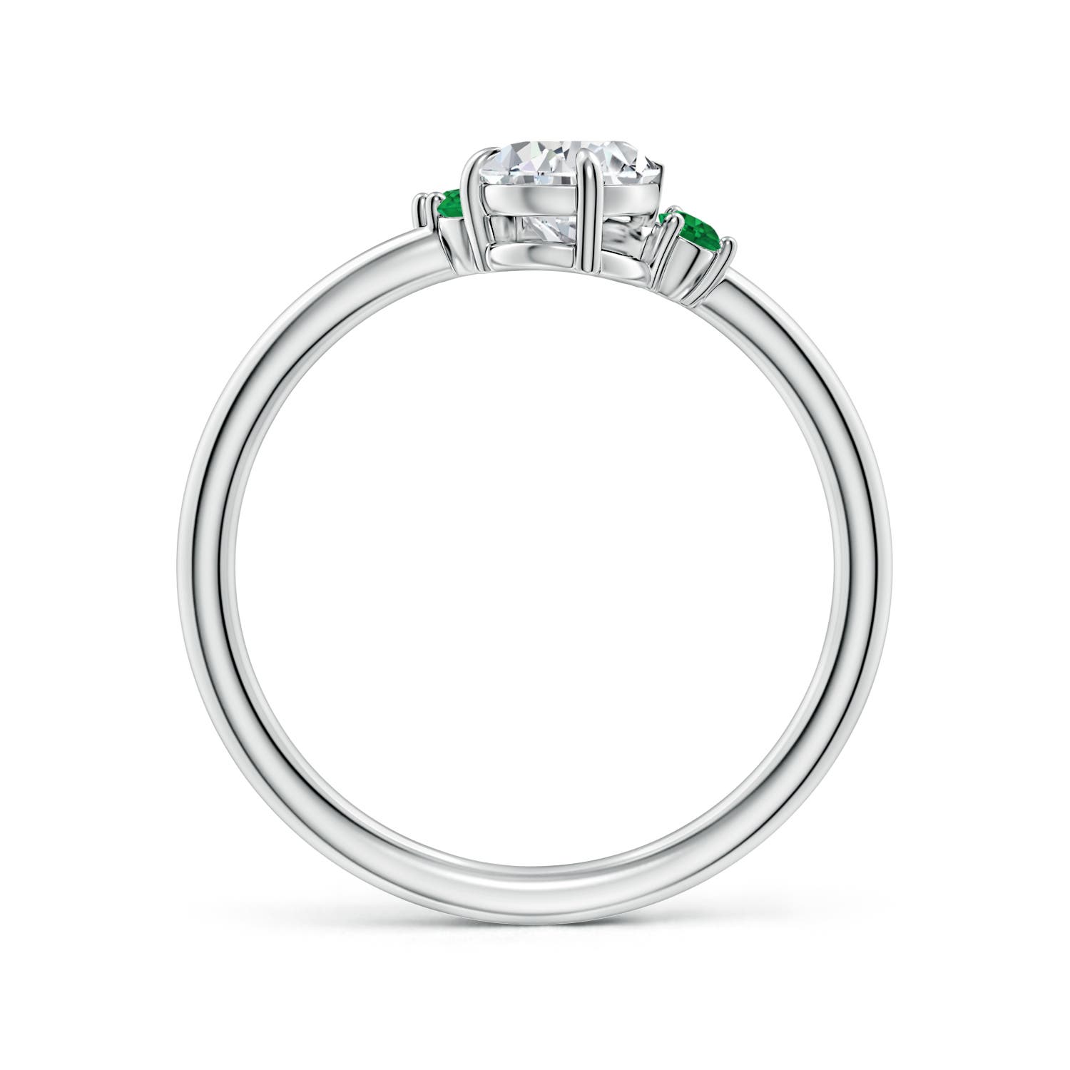 7x5mm HSI2 Off-Centered Pear Diamond Engagement Ring with Scattered Emeralds in White Gold - side 2