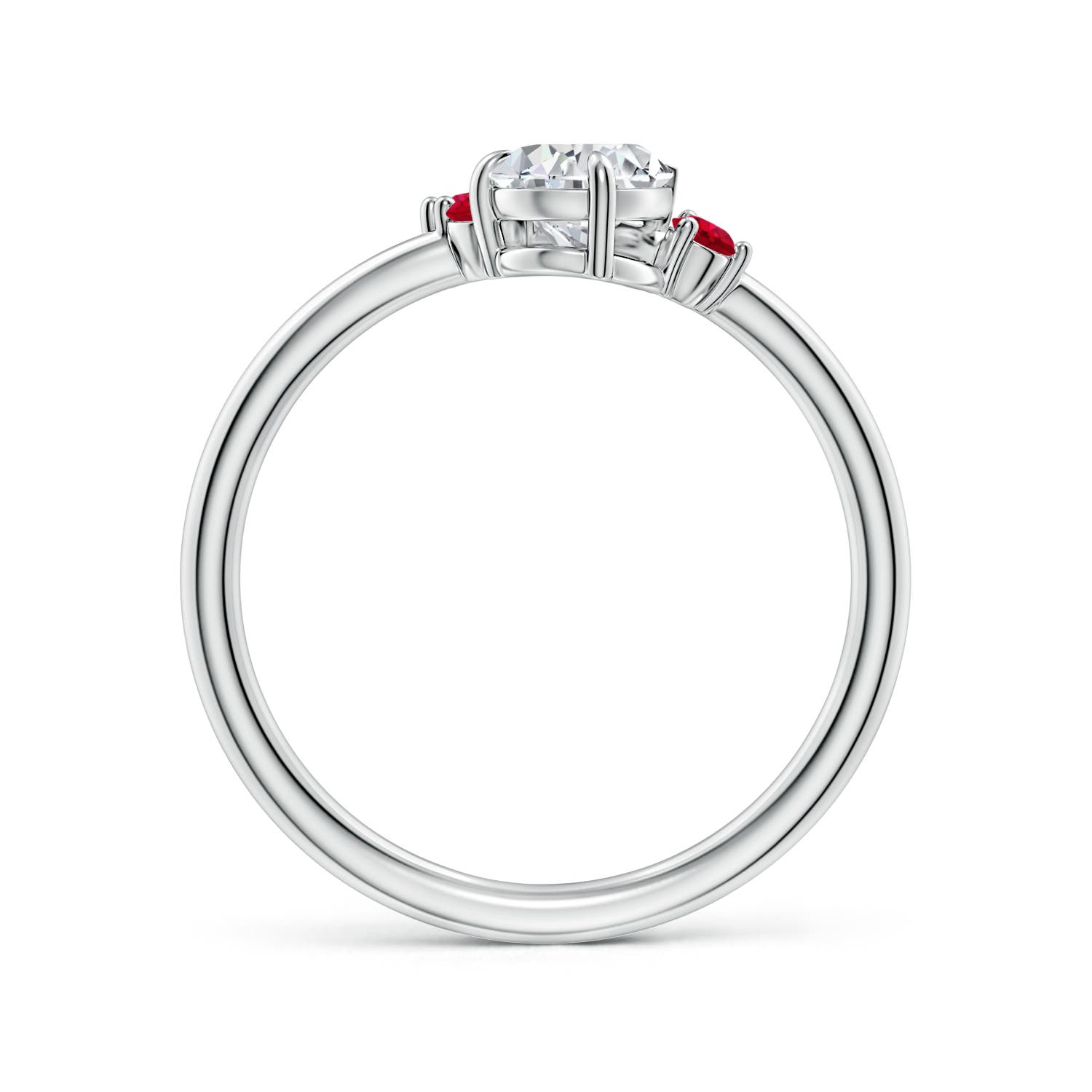 7x5mm HSI2 Off-Centered Pear Diamond Engagement Ring with Scattered Rubies in 18K White Gold
