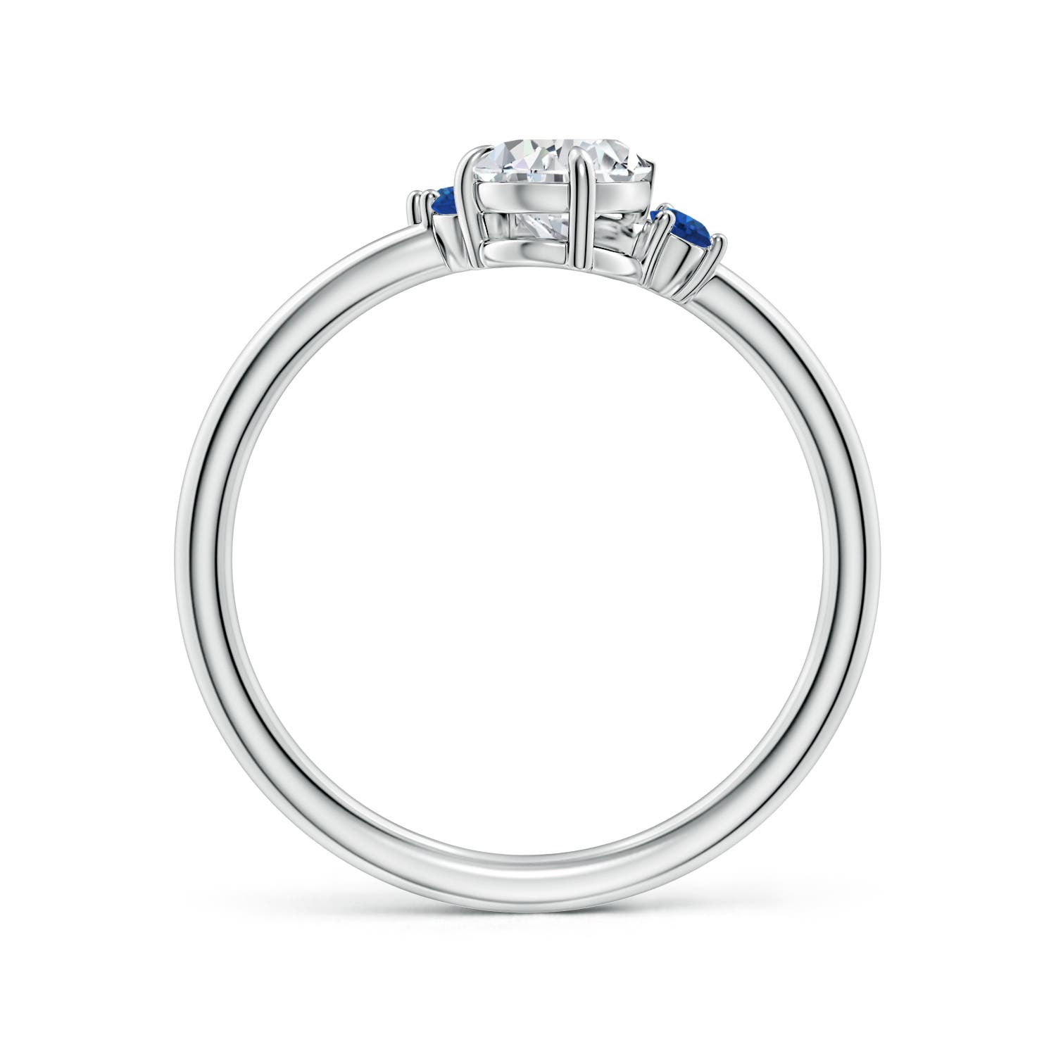 7x5mm HSI2 Off-Centered Pear Diamond Engagement Ring with Scattered Blue Sapphires in 18K White Gold