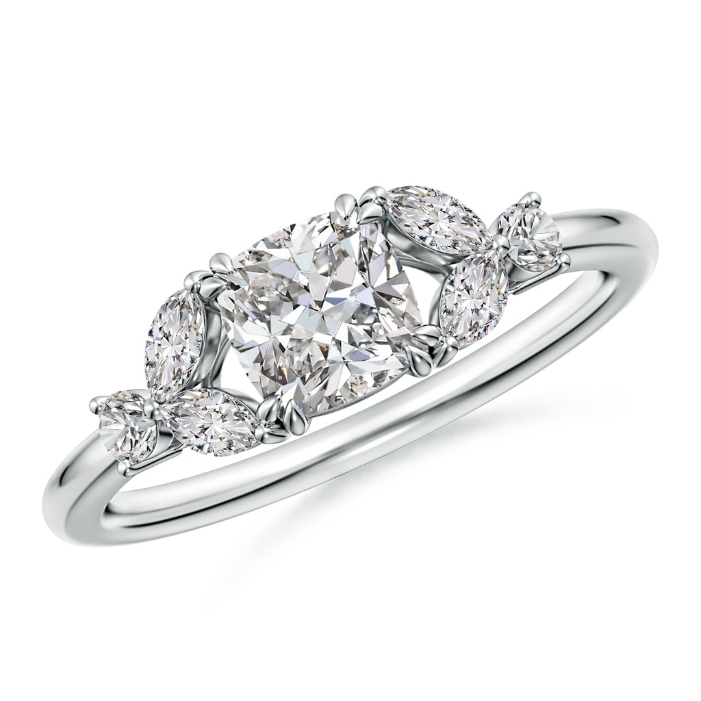 5.5mm IJI1I2 Double-Claw Prong Cushion Diamond Side Stone Engagement Ring in White Gold