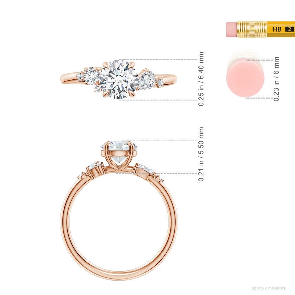 6.4mm GVS2 Round Diamond Engagement Ring with Multi-Shape Accents in Rose Gold ruler