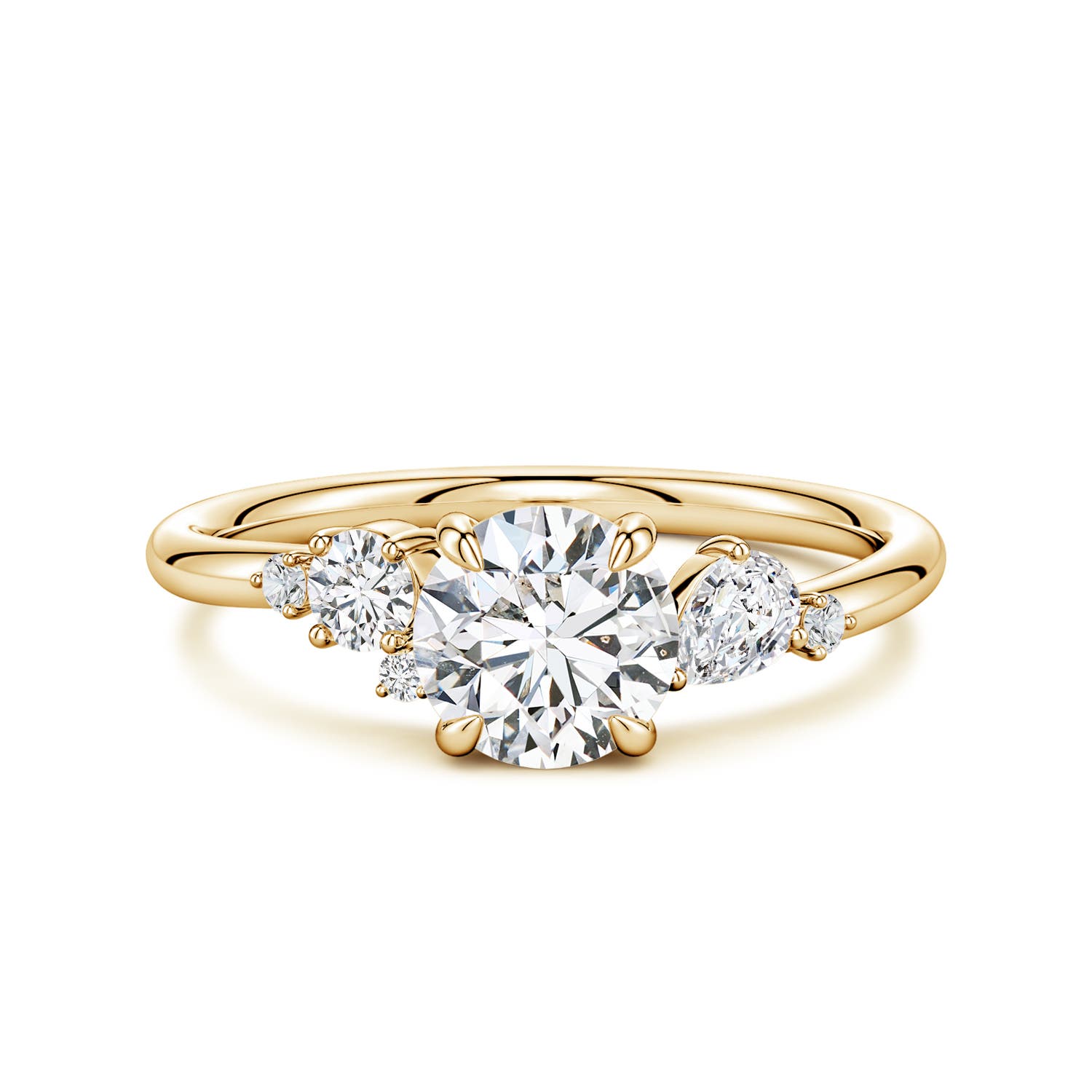 6.4mm HSI2 Round Diamond Engagement Ring with Multi-Shape Accents in 18K Yellow Gold