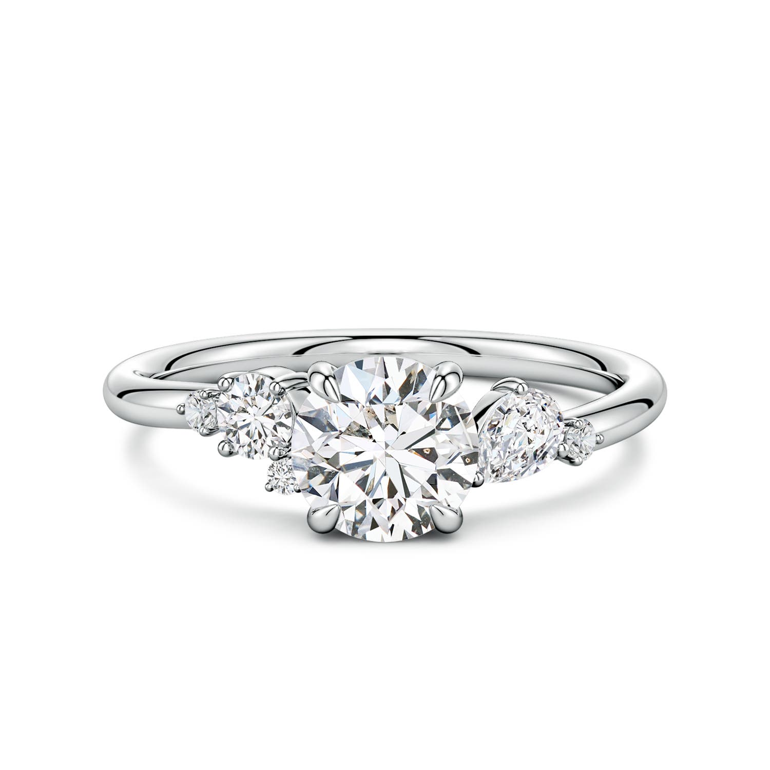 6.4mm HSI2 Round Diamond Engagement Ring with Multi-Shape Accents in White Gold