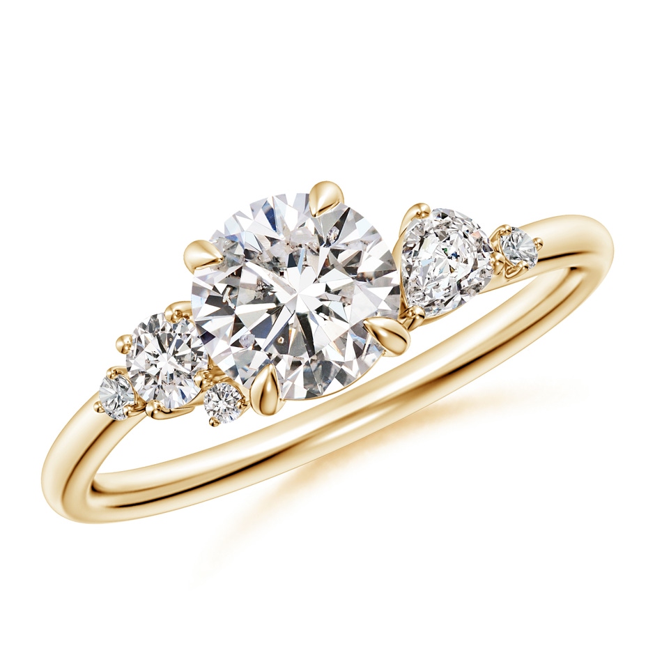 6.4mm IJI1I2 Round Diamond Engagement Ring with Multi-Shape Accents in Yellow Gold 