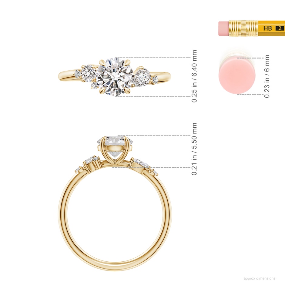 6.4mm IJI1I2 Round Diamond Engagement Ring with Multi-Shape Accents in Yellow Gold ruler