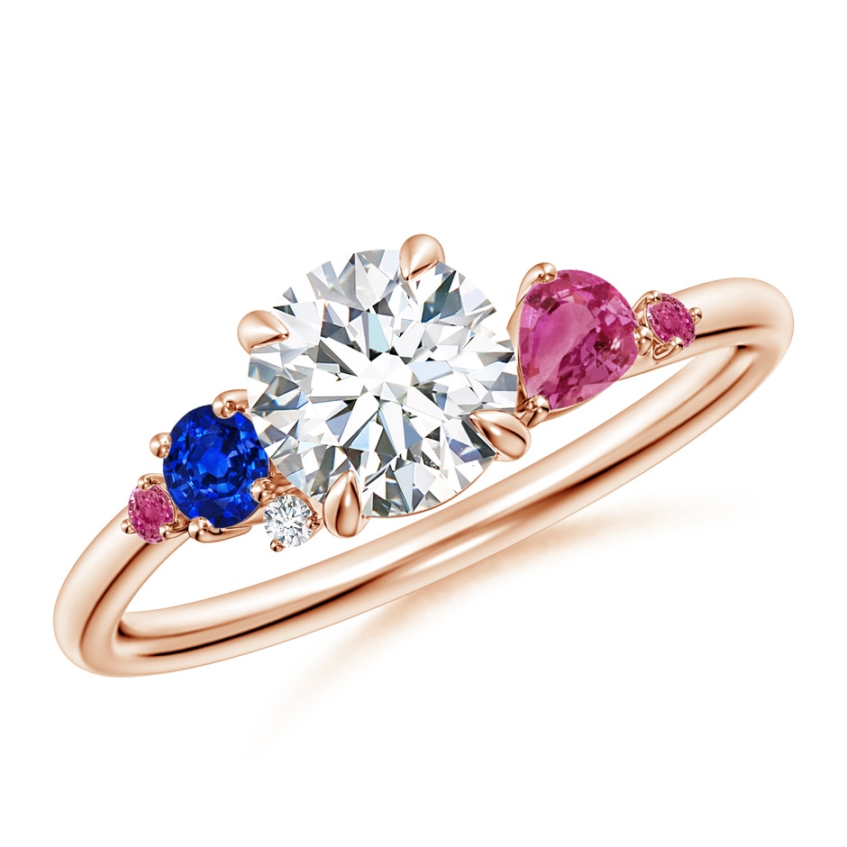 6.4mm GVS2 Round Diamond Engagement Ring with Sapphire Accents in Rose Gold 