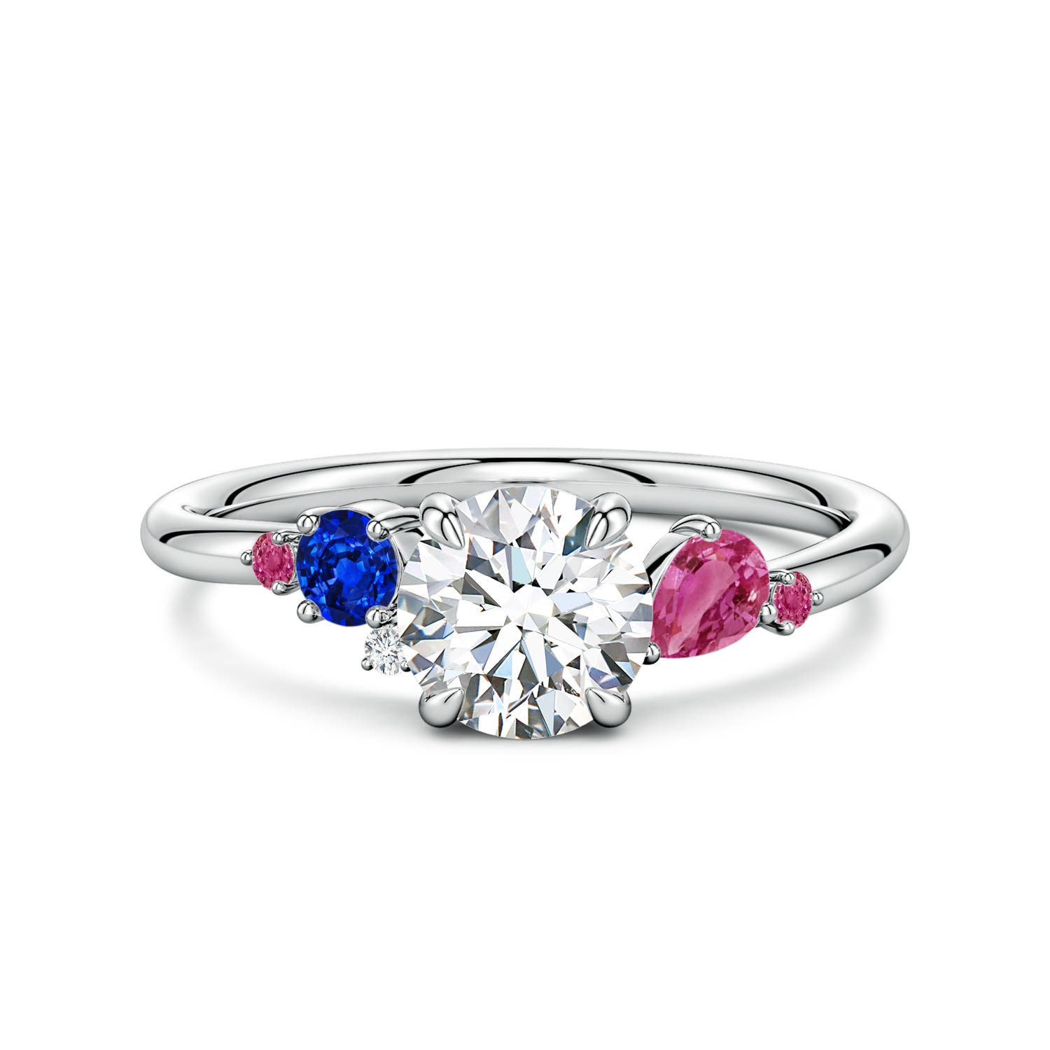 6.4mm GVS2 Round Diamond Engagement Ring with Sapphire Accents in White Gold