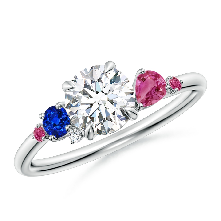 6.4mm GVS2 Round Diamond Engagement Ring with Sapphire Accents in White Gold 