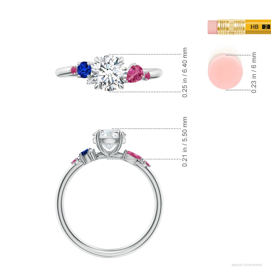6.4mm GVS2 Round Diamond Engagement Ring with Sapphire Accents in White Gold ruler