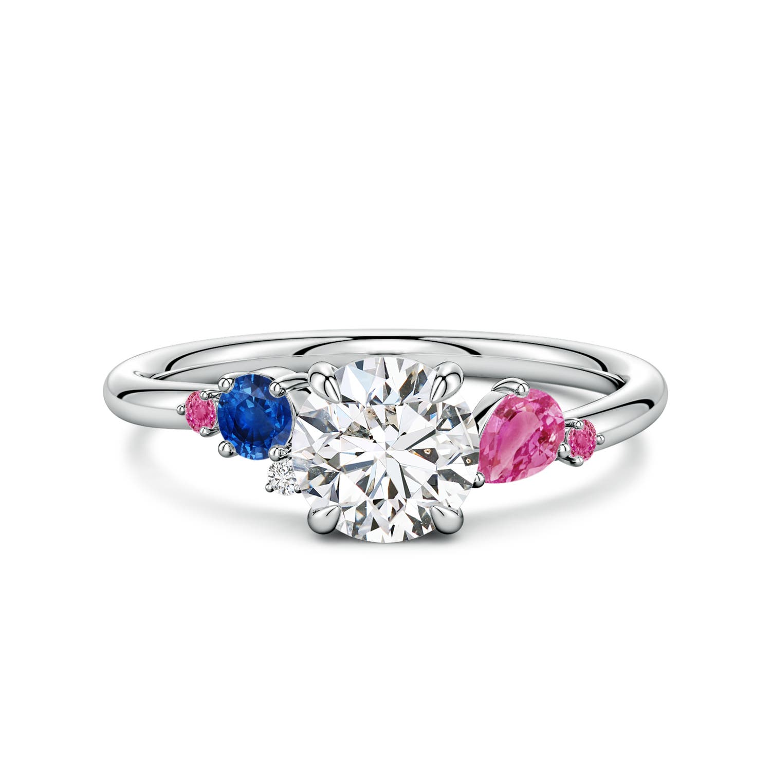 6.4mm HSI2 Round Diamond Engagement Ring with Sapphire Accents in 18K White Gold