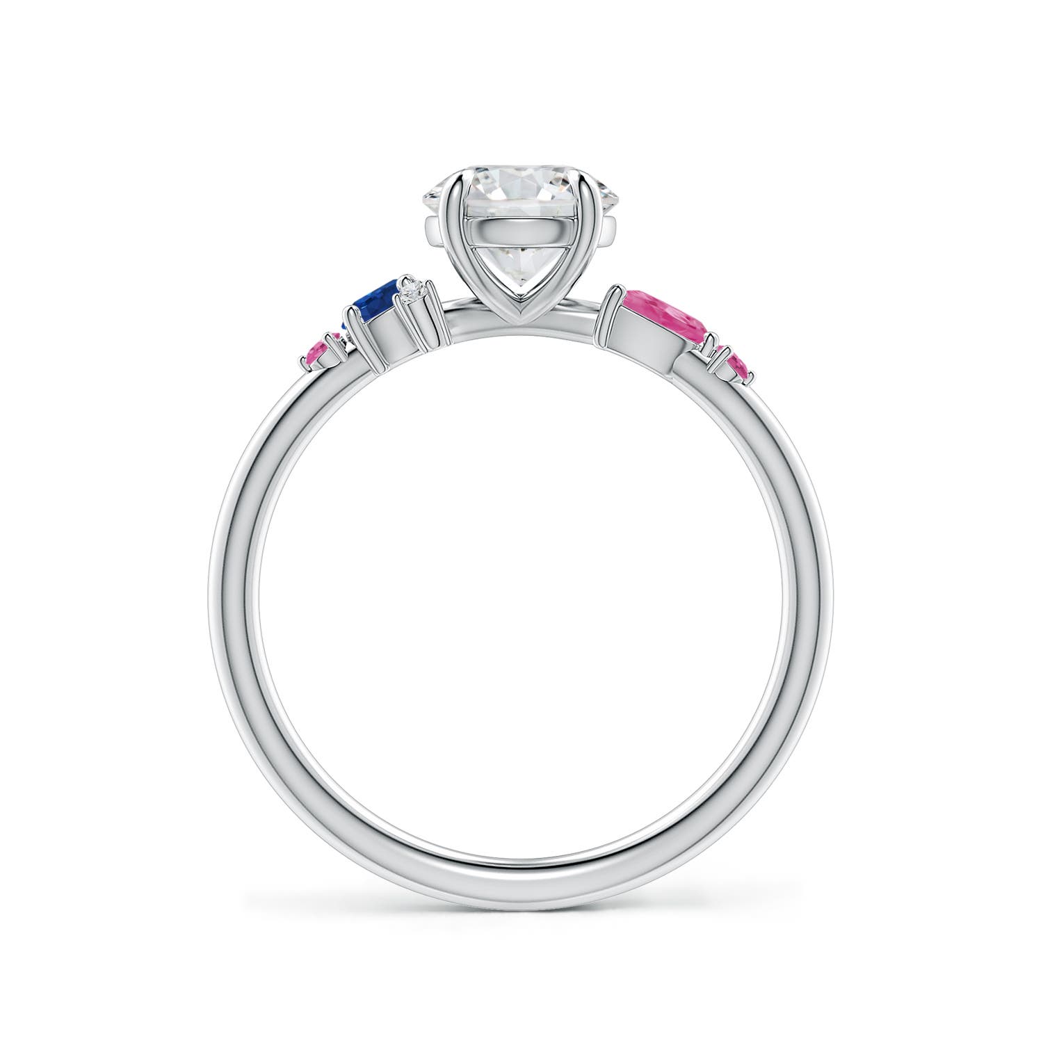 6.4mm HSI2 Round Diamond Engagement Ring with Sapphire Accents in 18K White Gold