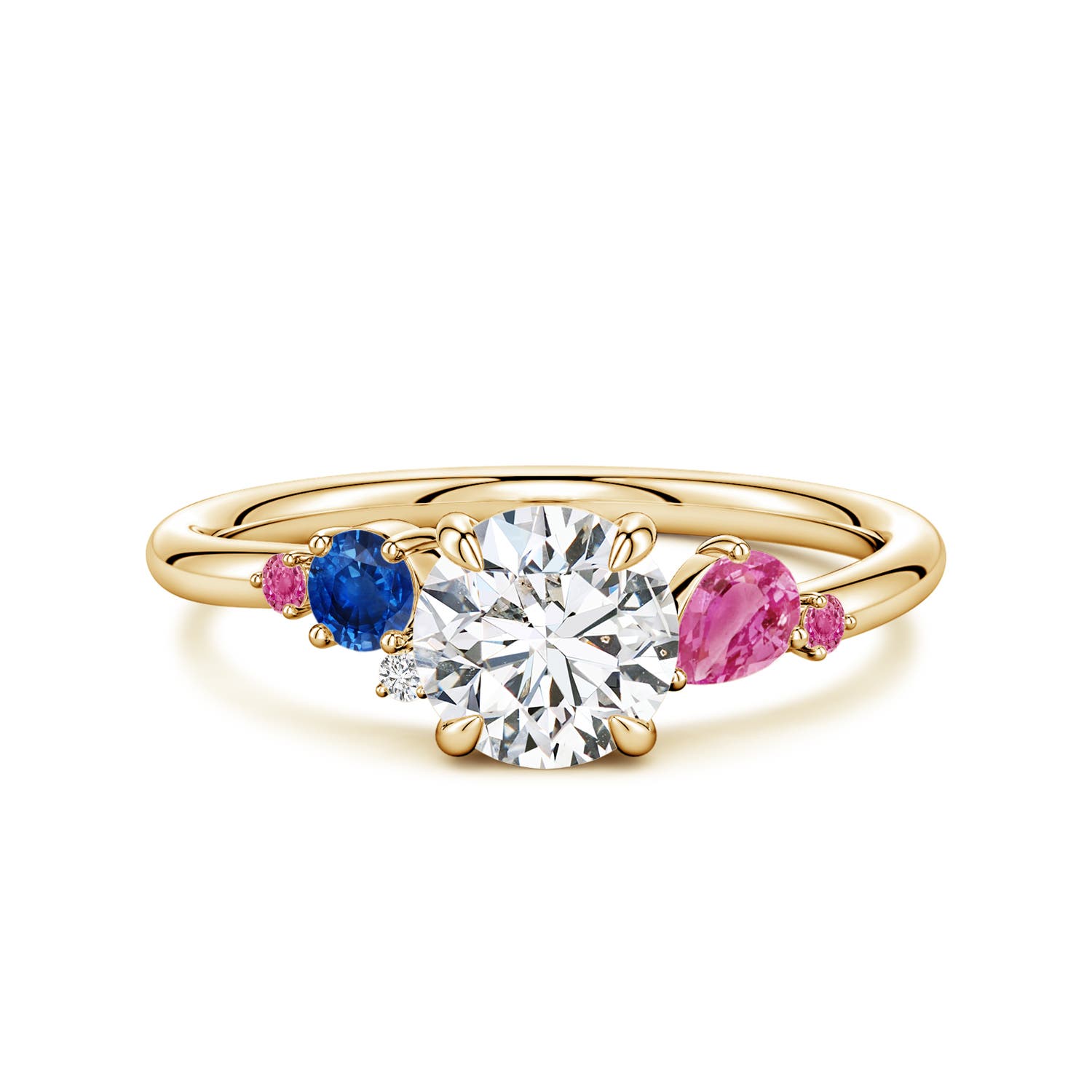 6.4mm HSI2 Round Diamond Engagement Ring with Sapphire Accents in 18K Yellow Gold