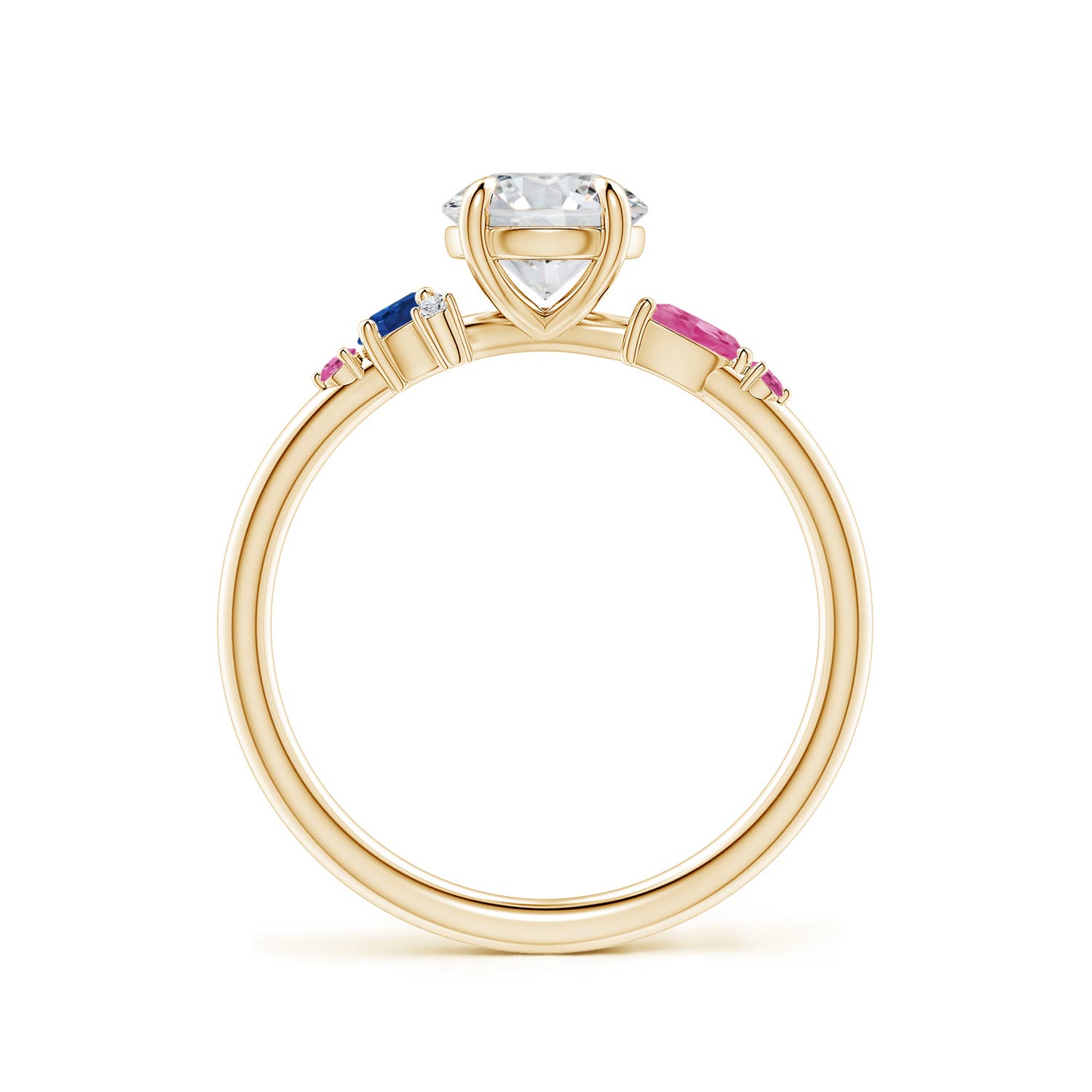 6.4mm HSI2 Round Diamond Engagement Ring with Sapphire Accents in 18K Yellow Gold