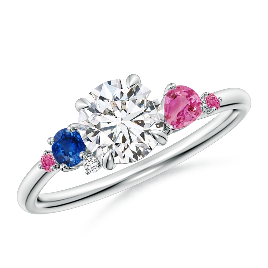 6.4mm HSI2 Round Diamond Engagement Ring with Sapphire Accents in P950 Platinum 