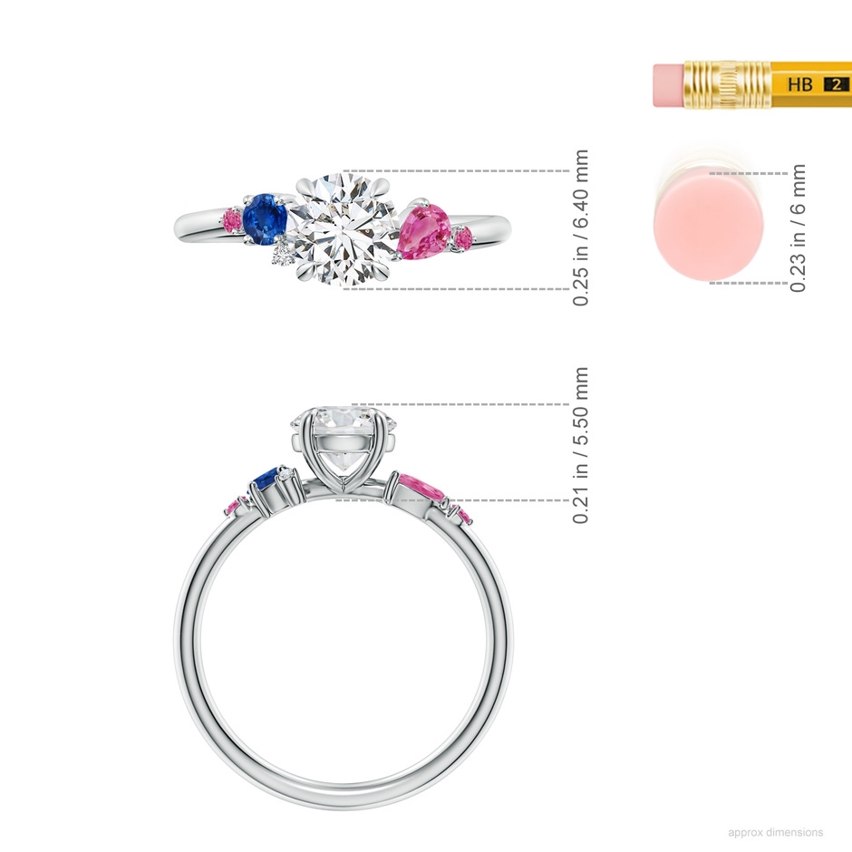 6.4mm HSI2 Round Diamond Engagement Ring with Sapphire Accents in P950 Platinum ruler