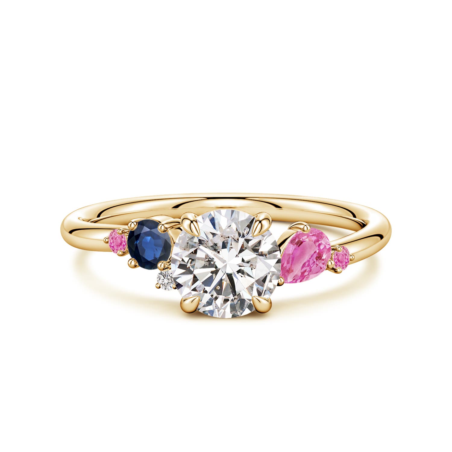 6.4mm IJI1I2 Round Diamond Engagement Ring with Sapphire Accents in 18K Yellow Gold