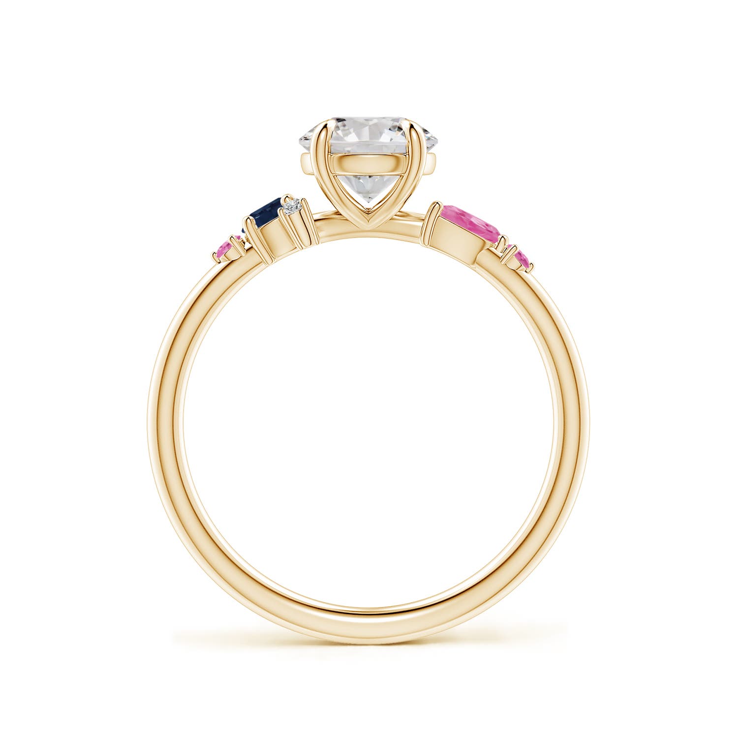 6.4mm IJI1I2 Round Diamond Engagement Ring with Sapphire Accents in Yellow Gold - side 2