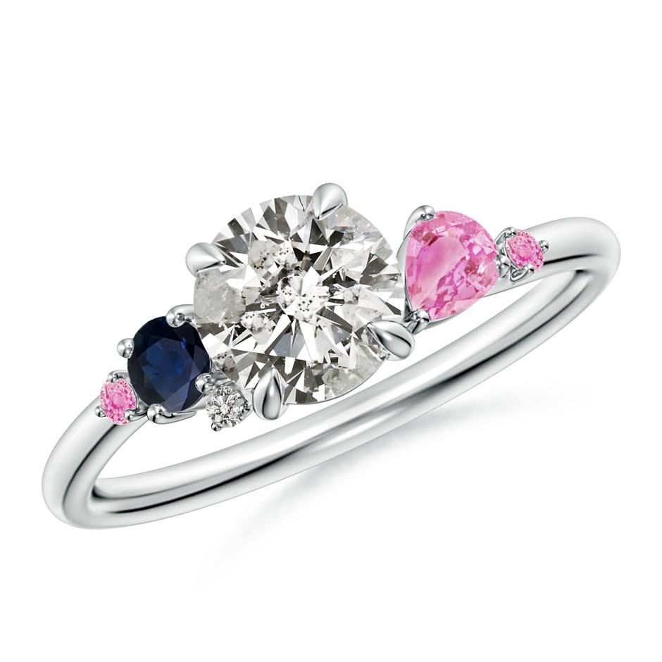 6.4mm KI3 Round Diamond Engagement Ring with Sapphire Accents in P950 Platinum 