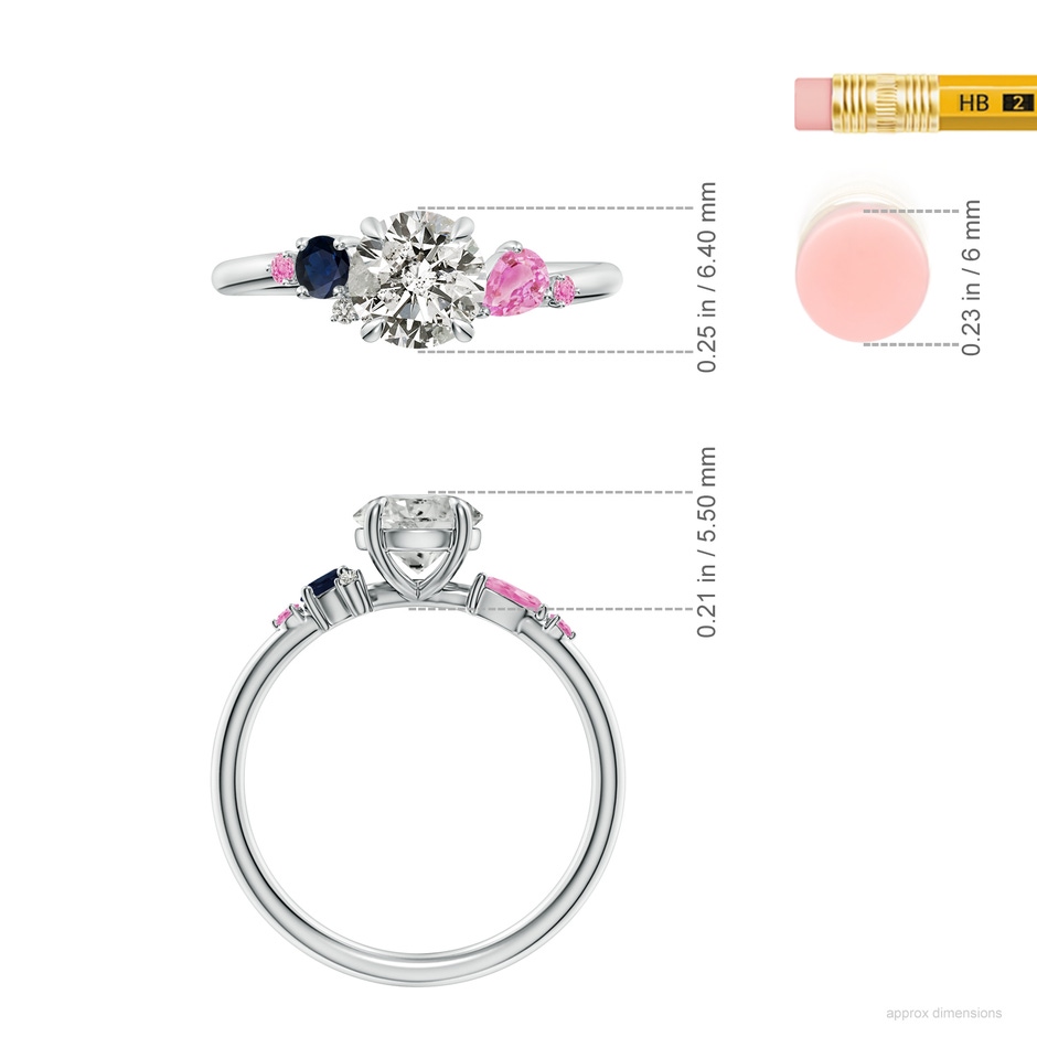 6.4mm KI3 Round Diamond Engagement Ring with Sapphire Accents in P950 Platinum ruler