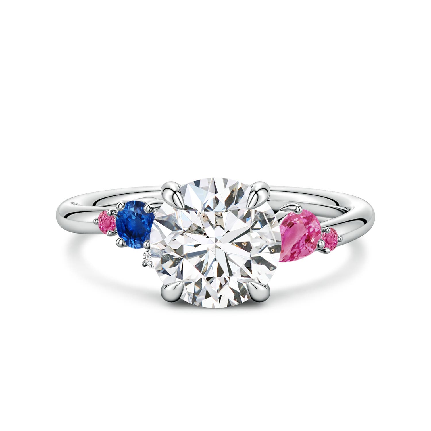 8mm HSI2 Round Diamond Engagement Ring with Sapphire Accents in White Gold