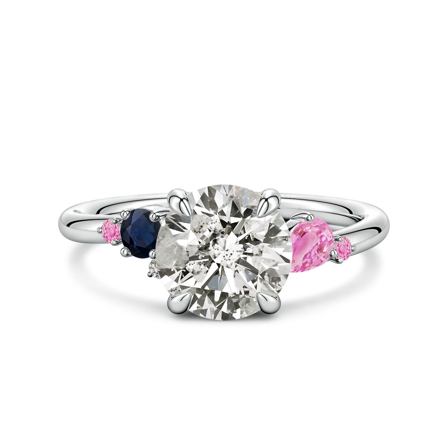 8mm KI3 Round Diamond Engagement Ring with Sapphire Accents in P950 Platinum