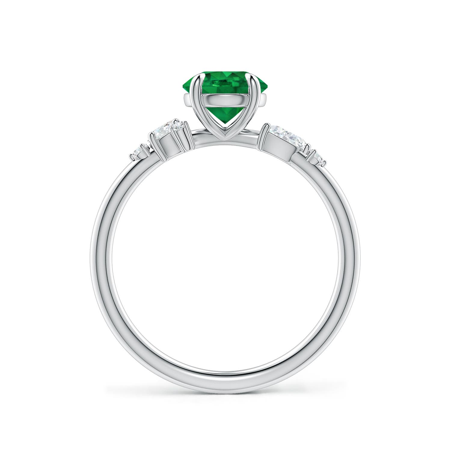 6.5mm AAA Round Emerald Engagement Ring with Multi-Shape Diamonds in 18K White Gold