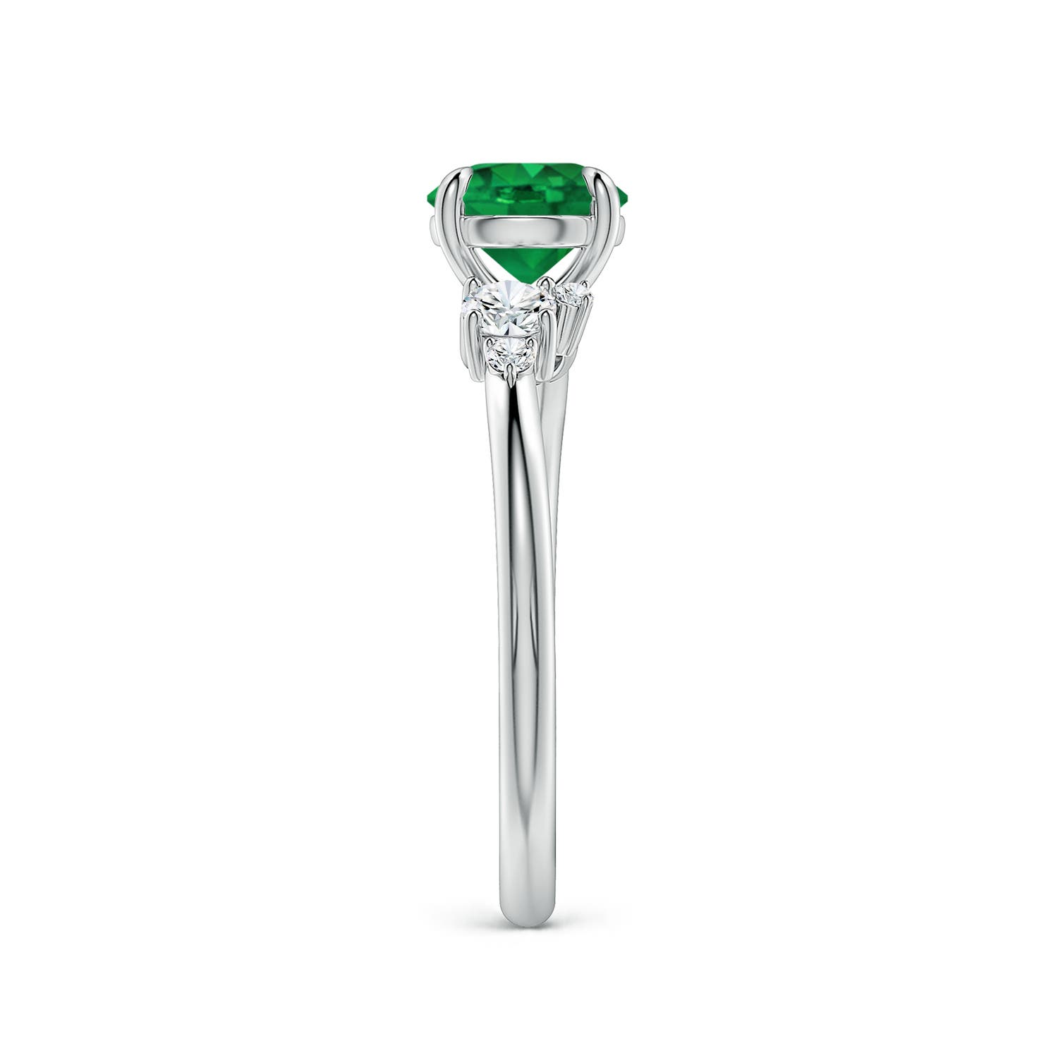 6.5mm AAA Round Emerald Engagement Ring with Multi-Shape Diamonds in White Gold - side 3