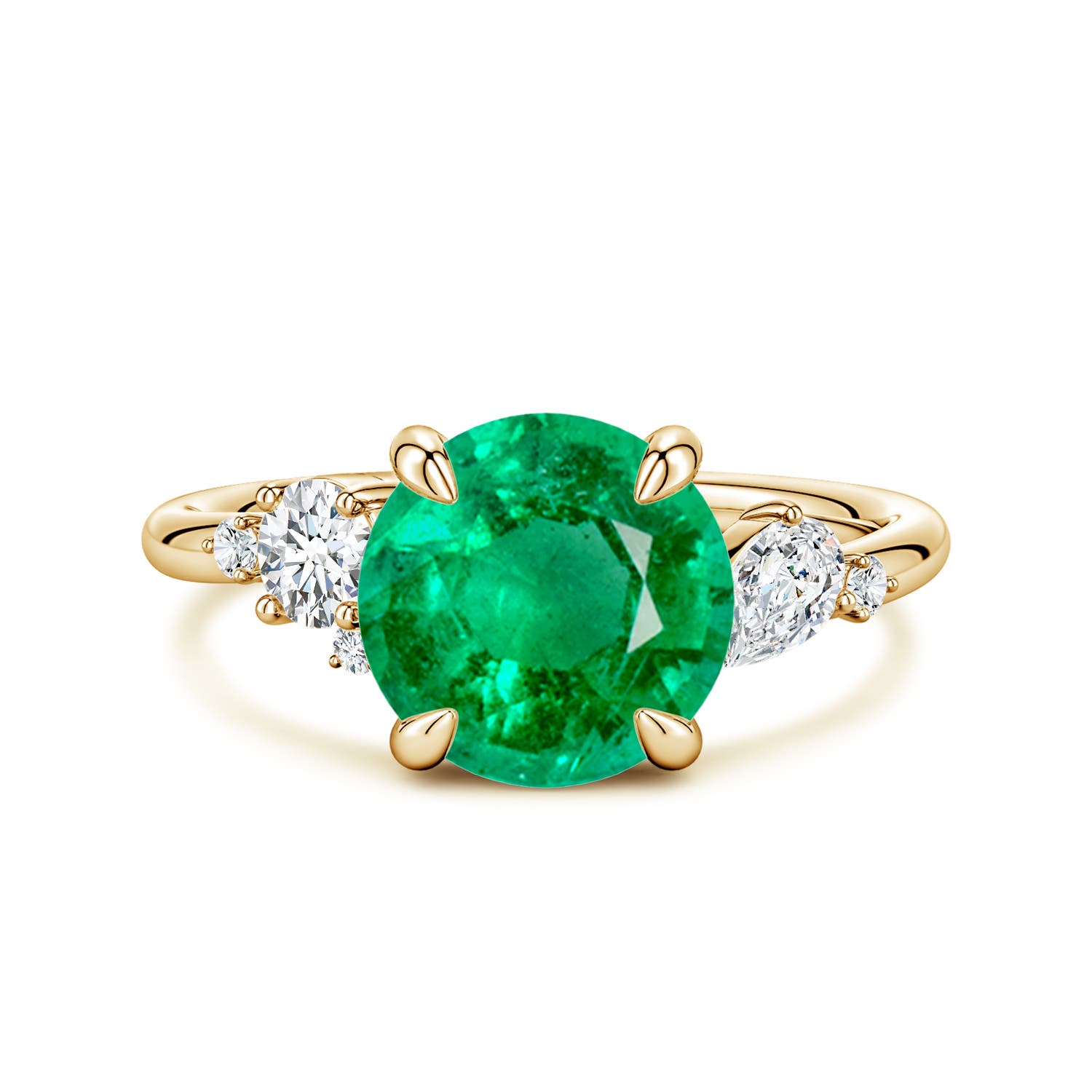 9mm AAA Round Emerald Engagement Ring with Multi-Shape Diamonds in Yellow Gold