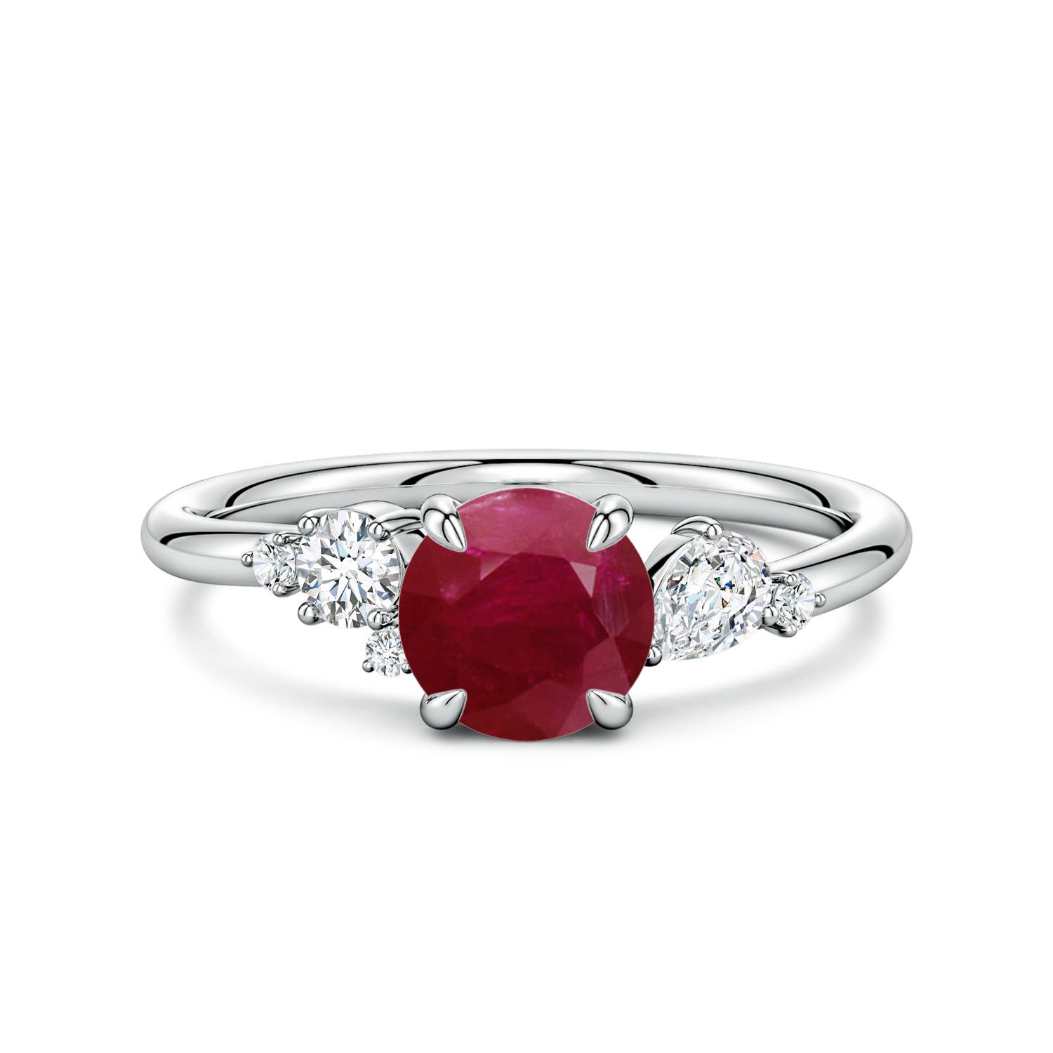 Angara 1.49 Ctw Round Ruby Engagement Ring With Multi-shape Diamonds In Metallic