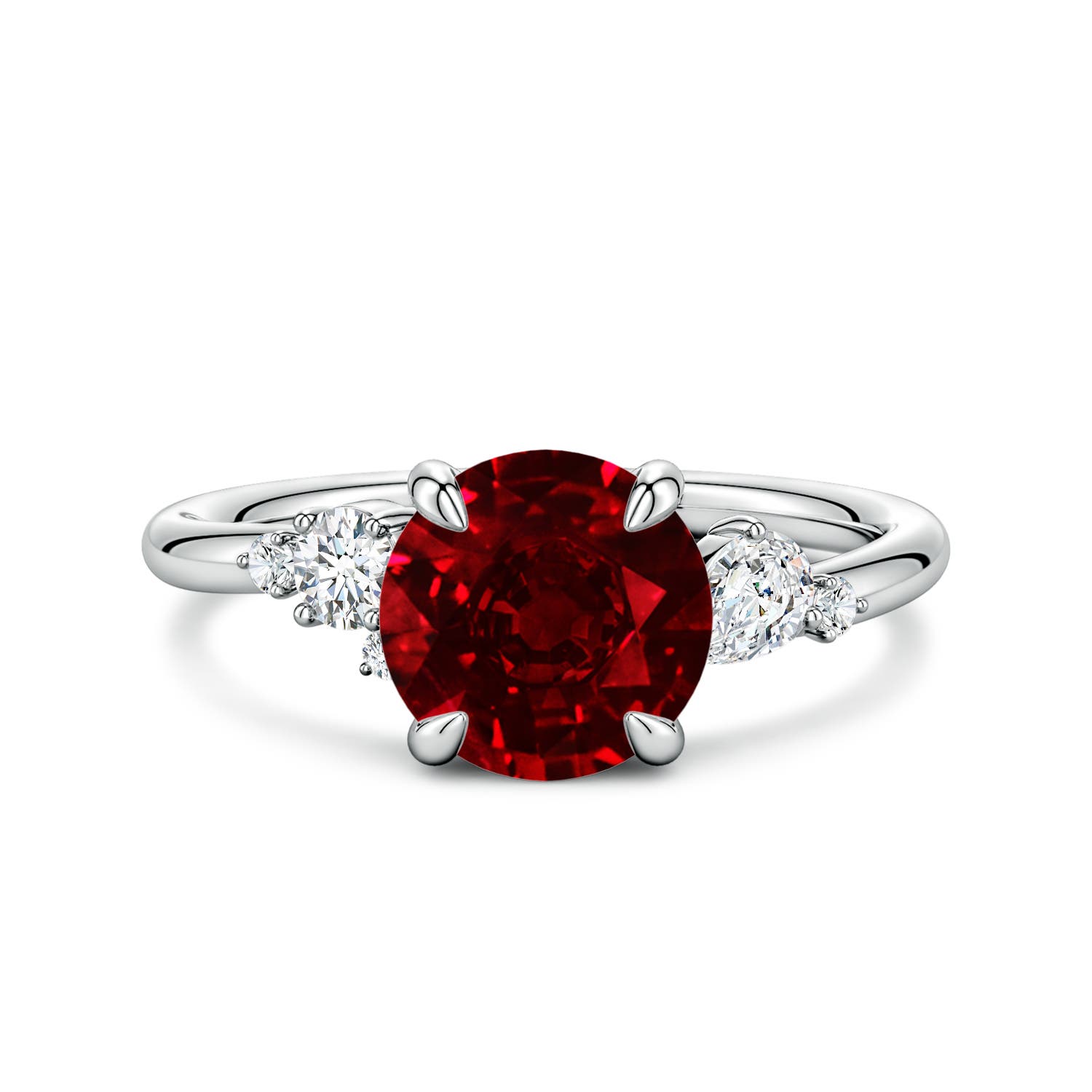 8mm AAAA Round Ruby Engagement Ring with Multi-Shape Diamonds in P950 Platinum