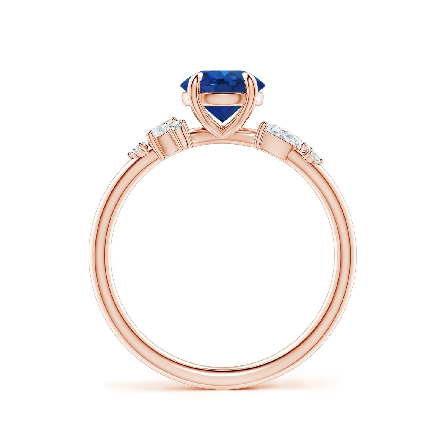 6.5mm AAA Round Blue Sapphire Engagement Ring with Multi-Shape Diamonds in Rose Gold