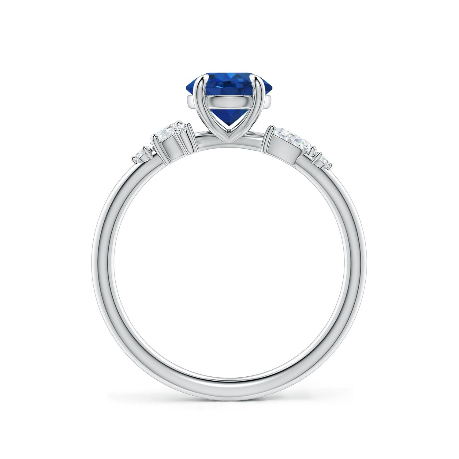 6.5mm AAA Round Blue Sapphire Engagement Ring with Multi-Shape Diamonds in White Gold - side 2