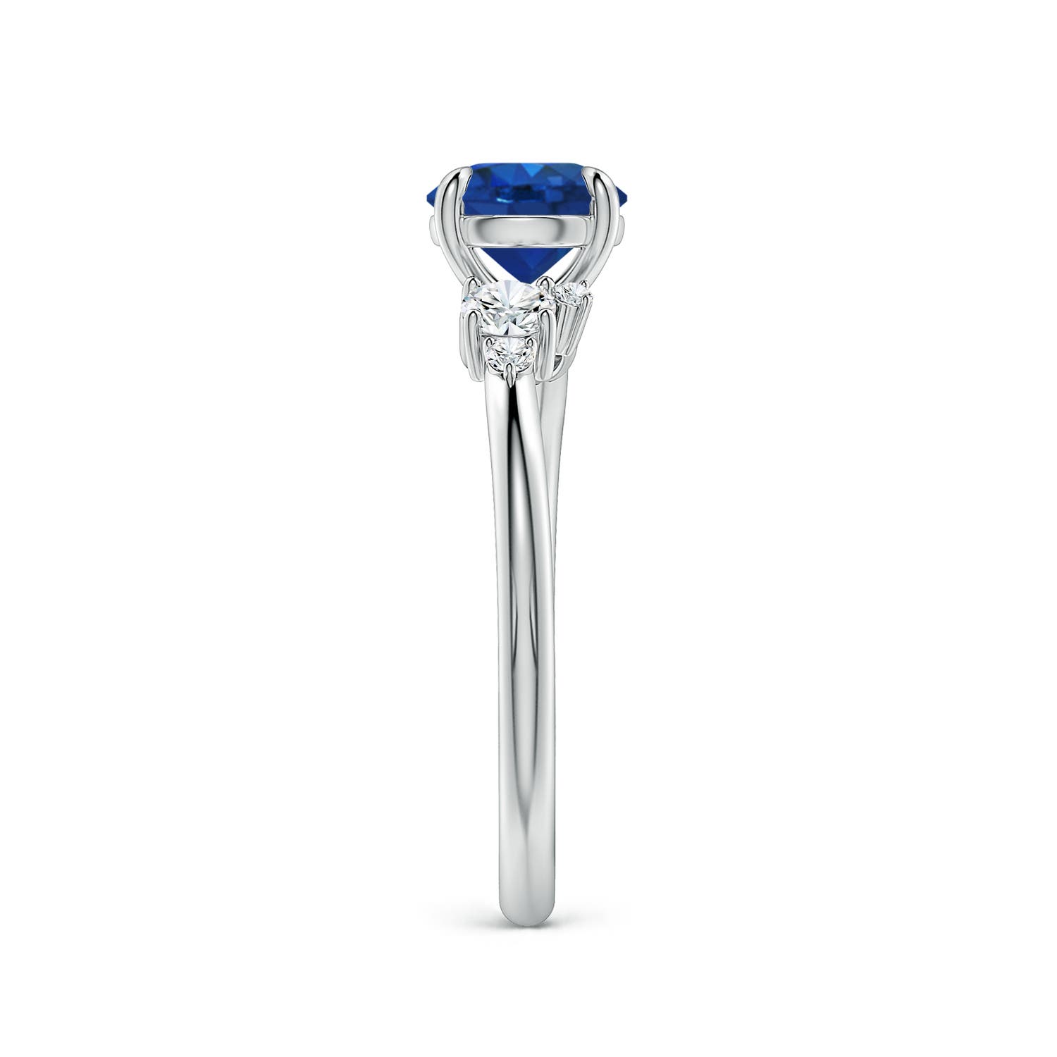 6.5mm AAA Round Blue Sapphire Engagement Ring with Multi-Shape Diamonds in White Gold - side 3