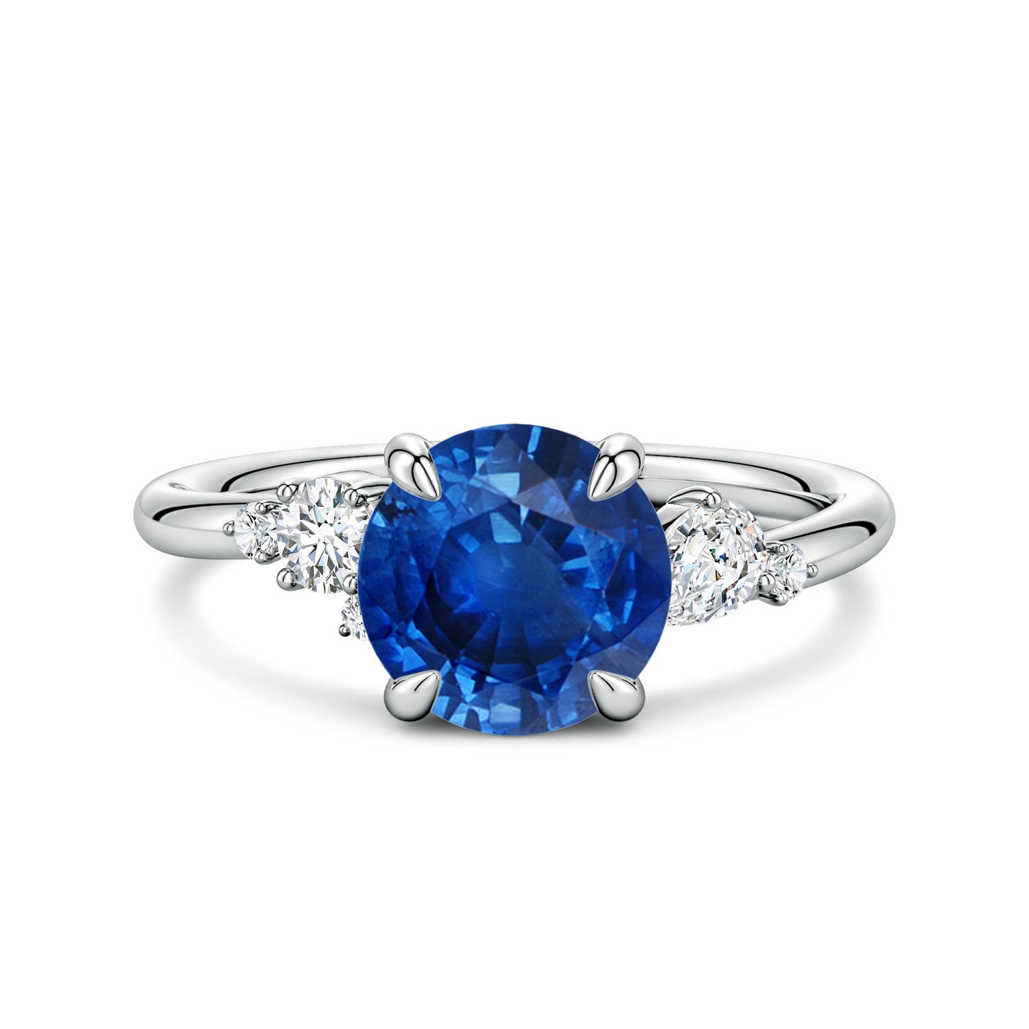 8mm AAA Round Blue Sapphire Engagement Ring with Multi-Shape Diamonds in White Gold